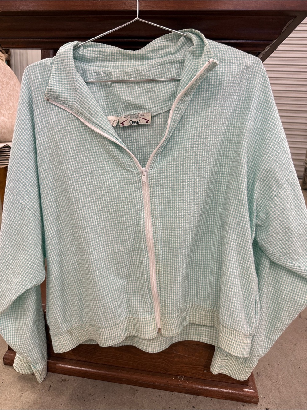 Orvis Mint Green Gingham Zip Hoodie